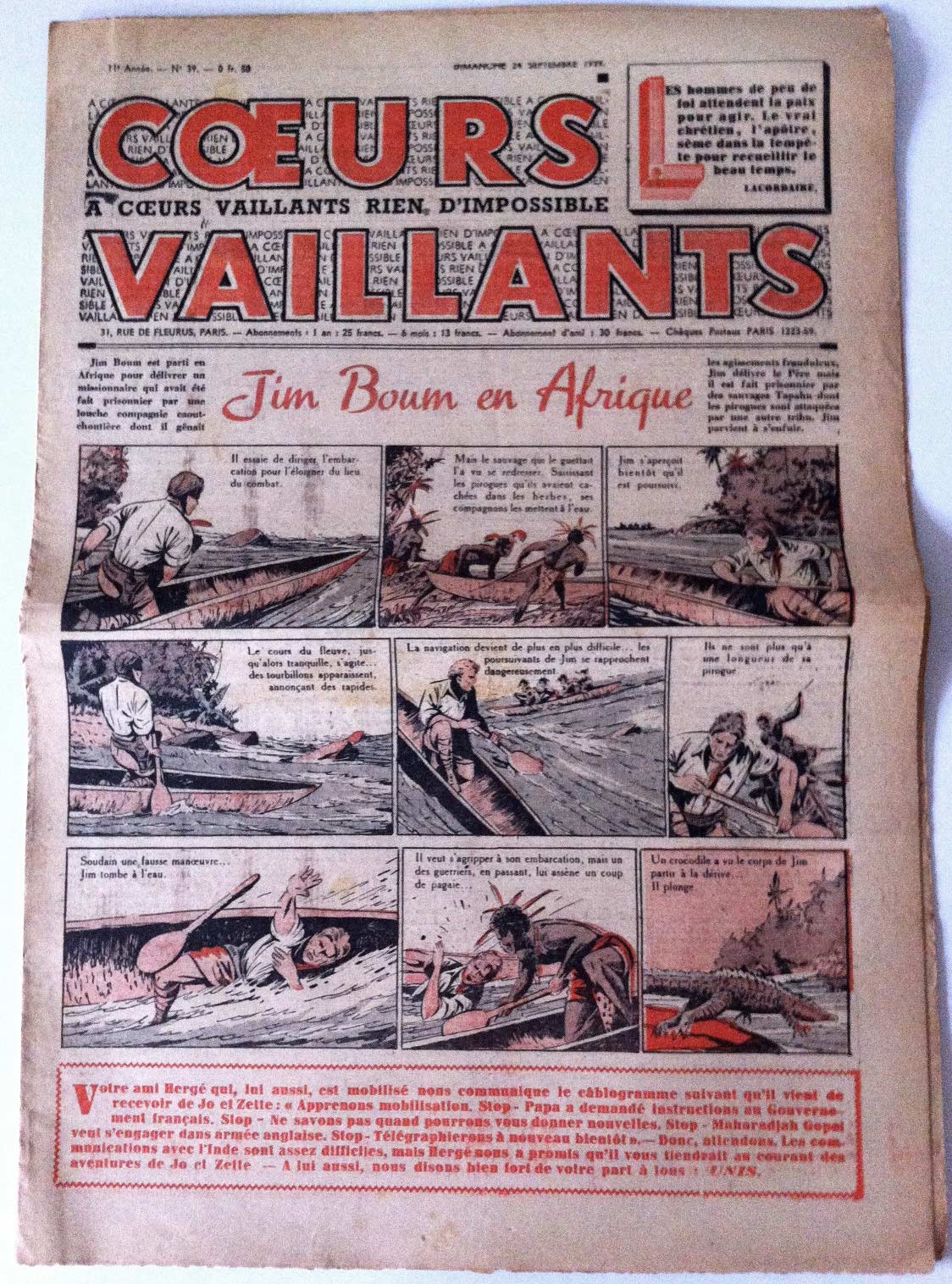 Coeurs Vaillants n°39 de 1939